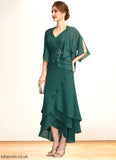 Lilith A-Line V-neck Asymmetrical Chiffon Mother of the Bride Dress With Beading Sequins Cascading Ruffles STB126P0015005