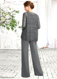 Krystal Jumpsuit/Pantsuit Scoop Neck Floor-Length Chiffon Lace Mother of the Bride Dress STB126P0015006