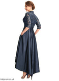 Leslie A-Line V-neck Asymmetrical Satin Lace Mother of the Bride Dress With Sequins Pockets STB126P0015008