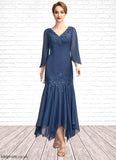 Aurora Trumpet/Mermaid V-neck Ankle-Length Chiffon Mother of the Bride Dress With Appliques Lace Sequins STB126P0015009