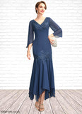 Aurora Trumpet/Mermaid V-neck Ankle-Length Chiffon Mother of the Bride Dress With Appliques Lace Sequins STB126P0015009