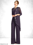 Aurora Jumpsuit/Pantsuit Scoop Neck Floor-Length Chiffon Lace Mother of the Bride Dress With Sequins STB126P0015010