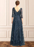 Sofia A-Line V-neck Floor-Length Lace Mother of the Bride Dress With Sequins STB126P0015015