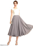 Eden A-Line V-neck Tea-Length Chiffon Mother of the Bride Dress With Ruffle Beading Sequins STB126P0015016