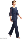 Sierra Jumpsuit/Pantsuit V-neck Floor-Length Chiffon Mother of the Bride Dress With Cascading Ruffles STB126P0015019