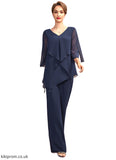 Sierra Jumpsuit/Pantsuit V-neck Floor-Length Chiffon Mother of the Bride Dress With Cascading Ruffles STB126P0015019