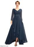 Kit A-Line V-neck Asymmetrical Chiffon Mother of the Bride Dress With Ruffle Beading Bow(s) STB126P0015021