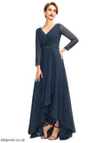 Kit A-Line V-neck Asymmetrical Chiffon Mother of the Bride Dress With Ruffle Beading Bow(s) STB126P0015021