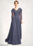 Emerson A-Line V-neck Floor-Length Chiffon Lace Mother of the Bride Dress With Beading Sequins STB126P0015022