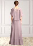 India A-Line V-neck Floor-Length Chiffon Mother of the Bride Dress With Ruffle STB126P0015026