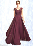 Emilee A-Line V-neck Floor-Length Chiffon Mother of the Bride Dress With Beading Sequins STB126P0015028