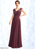 Emilee A-Line V-neck Floor-Length Chiffon Mother of the Bride Dress With Beading Sequins STB126P0015028