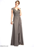 Addison A-Line V-neck Floor-Length Chiffon Lace Mother of the Bride Dress With Beading Sequins Cascading Ruffles STB126P0015030