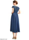 Stella A-Line Scoop Neck Tea-Length Chiffon Lace Mother of the Bride Dress STB126P0015032