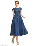 Stella A-Line Scoop Neck Tea-Length Chiffon Lace Mother of the Bride Dress STB126P0015032