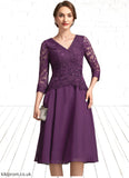 Shiloh A-Line V-neck Knee-Length Chiffon Lace Mother of the Bride Dress With Beading Sequins STB126P0015035