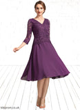 Shiloh A-Line V-neck Knee-Length Chiffon Lace Mother of the Bride Dress With Beading Sequins STB126P0015035