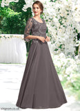 Alice A-Line Scoop Neck Floor-Length Chiffon Lace Mother of the Bride Dress With Beading Sequins STB126P0015036