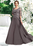 Alice A-Line Scoop Neck Floor-Length Chiffon Lace Mother of the Bride Dress With Beading Sequins STB126P0015036
