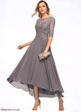 Cynthia A-line Boat Neck Illusion Asymmetrical Chiffon Lace Mother of the Bride Dress With Beading Sequins STB126P0021629