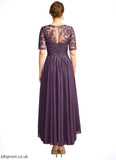 Sydnee A-line Scoop Illusion Asymmetrical Chiffon Lace Mother of the Bride Dress With Sequins STB126P0021630