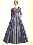 Jo A-line Scoop Illusion Floor-Length Lace Satin Mother of the Bride Dress With Bow Sequins STB126P0021633