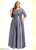 Jo A-line Scoop Illusion Floor-Length Lace Satin Mother of the Bride Dress With Bow Sequins STB126P0021633