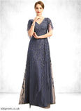 Jamiya A-line V-Neck Floor-Length Lace Tulle Mother of the Bride Dress With Sequins STB126P0021635