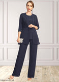 Kennedi Jumpsuit/Pantsuit Separates Scoop Floor-Length Chiffon Lace Mother of the Bride Dress With Sequins STB126P0021637