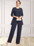 Kennedi Jumpsuit/Pantsuit Separates Scoop Floor-Length Chiffon Lace Mother of the Bride Dress With Sequins STB126P0021637