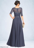Lilly A-line Scoop Illusion Floor-Length Chiffon Lace Mother of the Bride Dress With Pleated Sequins STB126P0021639