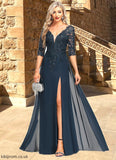 Roselyn Sheath/Column V-Neck Floor-Length Chiffon Lace Mother of the Bride Dress With Sequins STB126P0021643