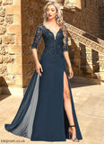 Roselyn Sheath/Column V-Neck Floor-Length Chiffon Lace Mother of the Bride Dress With Sequins STB126P0021643