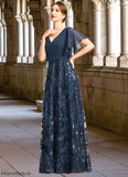 Katelyn A-line V-Neck Floor-Length Chiffon Lace Sequin Mother of the Bride Dress With Pleated STB126P0021648
