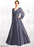 Shayna A-line V-Neck Floor-Length Chiffon Mother of the Bride Dress With Pleated Appliques Lace Sequins STB126P0021652