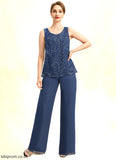Victoria Jumpsuit/Pantsuit Separates Scoop Floor-Length Chiffon Lace Mother of the Bride Dress With Sequins STB126P0021657