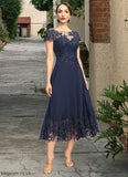 Maya A-line Scoop Illusion Tea-Length Chiffon Lace Mother of the Bride Dress With Sequins STB126P0021664