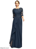 Celia A-line Scoop Floor-Length Chiffon Lace Mother of the Bride Dress With Cascading Ruffles Sequins STB126P0021673
