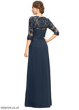 Celia A-line Scoop Floor-Length Chiffon Lace Mother of the Bride Dress With Cascading Ruffles Sequins STB126P0021673