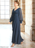 Willa A-line V-Neck Ankle-Length Chiffon Mother of the Bride Dress With Beading Cascading Ruffles Sequins STB126P0021698