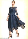 Janelle A-line Scoop Illusion Tea-Length Chiffon Lace Mother of the Bride Dress With Sequins STB126P0021704