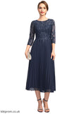 Guadalupe A-line Scoop Illusion Tea-Length Chiffon Lace Mother of the Bride Dress With Pleated Sequins STB126P0021720