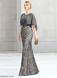 Maya Sheath/Column Scoop Floor-Length Chiffon Lace Mother of the Bride Dress With Beading Flower Sequins STB126P0021722