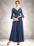 Lucinda A-line V-Neck Ankle-Length Chiffon Mother of the Bride Dress With Beading Pleated Sequins STB126P0021745