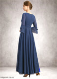 Lucinda A-line V-Neck Ankle-Length Chiffon Mother of the Bride Dress With Beading Pleated Sequins STB126P0021745