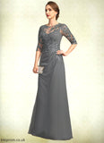 Ana Sheath/Column Scoop Illusion Floor-Length Chiffon Lace Mother of the Bride Dress With Pleated Sequins STB126P0021757