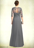Ana Sheath/Column Scoop Illusion Floor-Length Chiffon Lace Mother of the Bride Dress With Pleated Sequins STB126P0021757