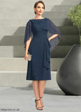 Alissa Sheath/Column Scoop Knee-Length Chiffon Mother of the Bride Dress With Beading Cascading Ruffles STB126P0021761