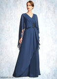 Zoe A-line V-Neck Floor-Length Chiffon Mother of the Bride Dress With Beading Cascading Ruffles STB126P0021766