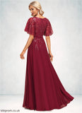 Natalia A-line V-Neck Floor-Length Chiffon Lace Mother of the Bride Dress With Sequins STB126P0021767